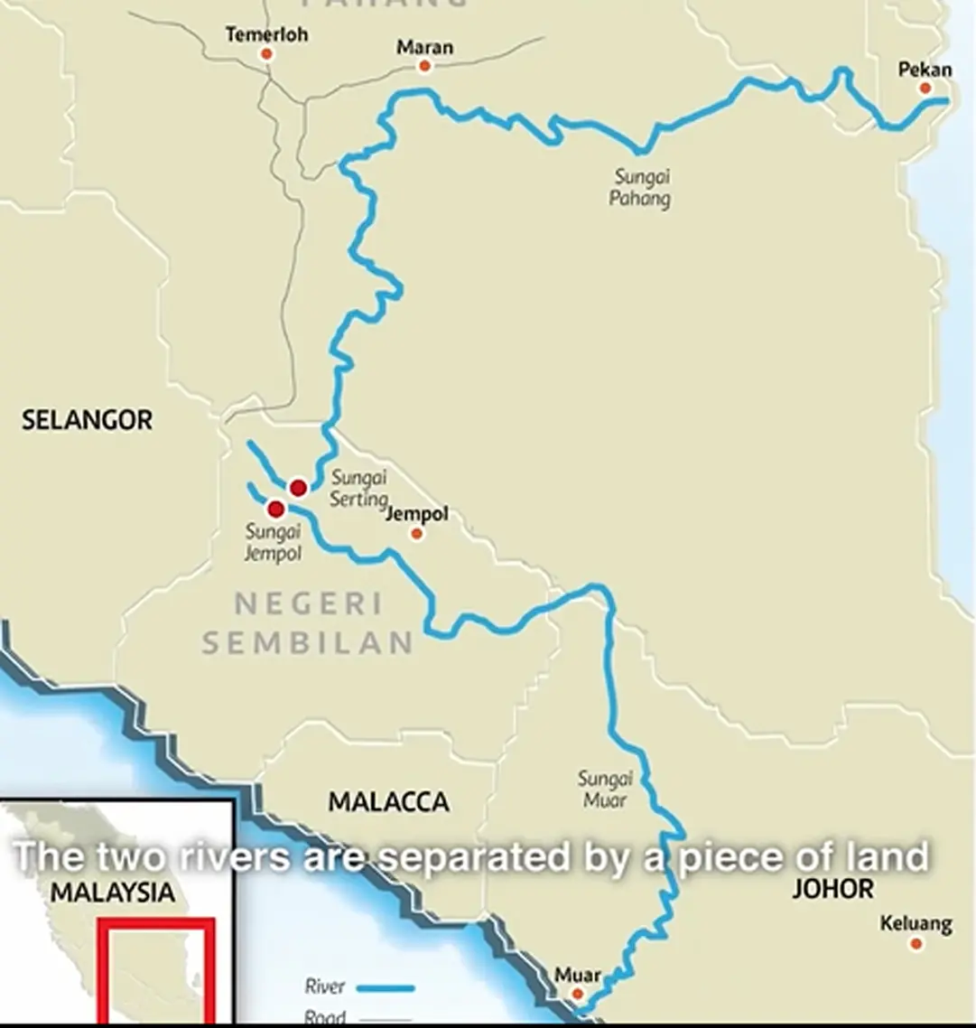 Two rivers are separated by a small stretch of land